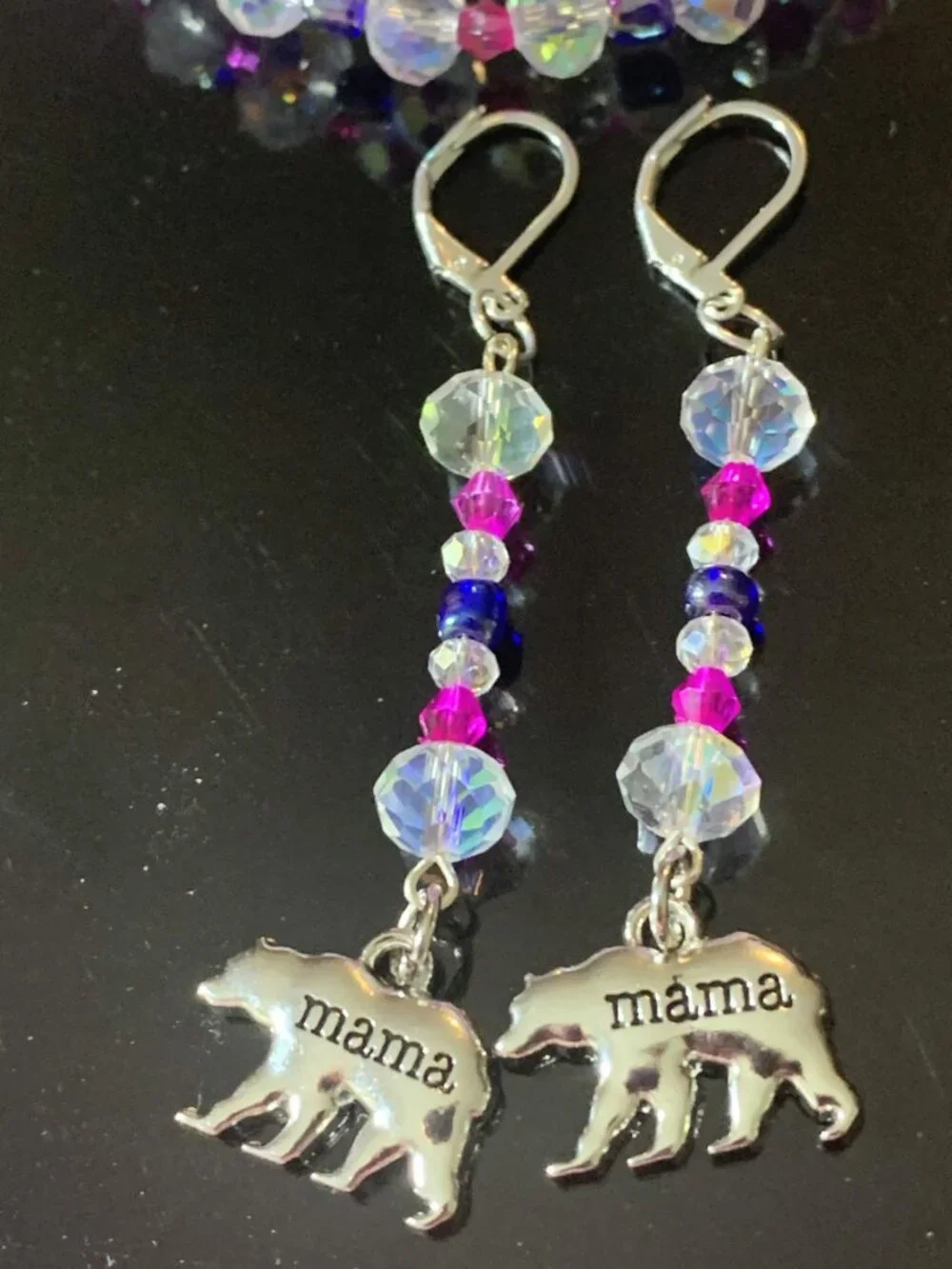 'Mama Bear' hand crafted glass coil bracelet and earrings set